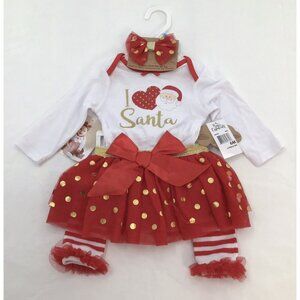 Baby Essentials 4 pc Dress Me Up Tutu Skirt Christmas Santa Set Size 6Mo